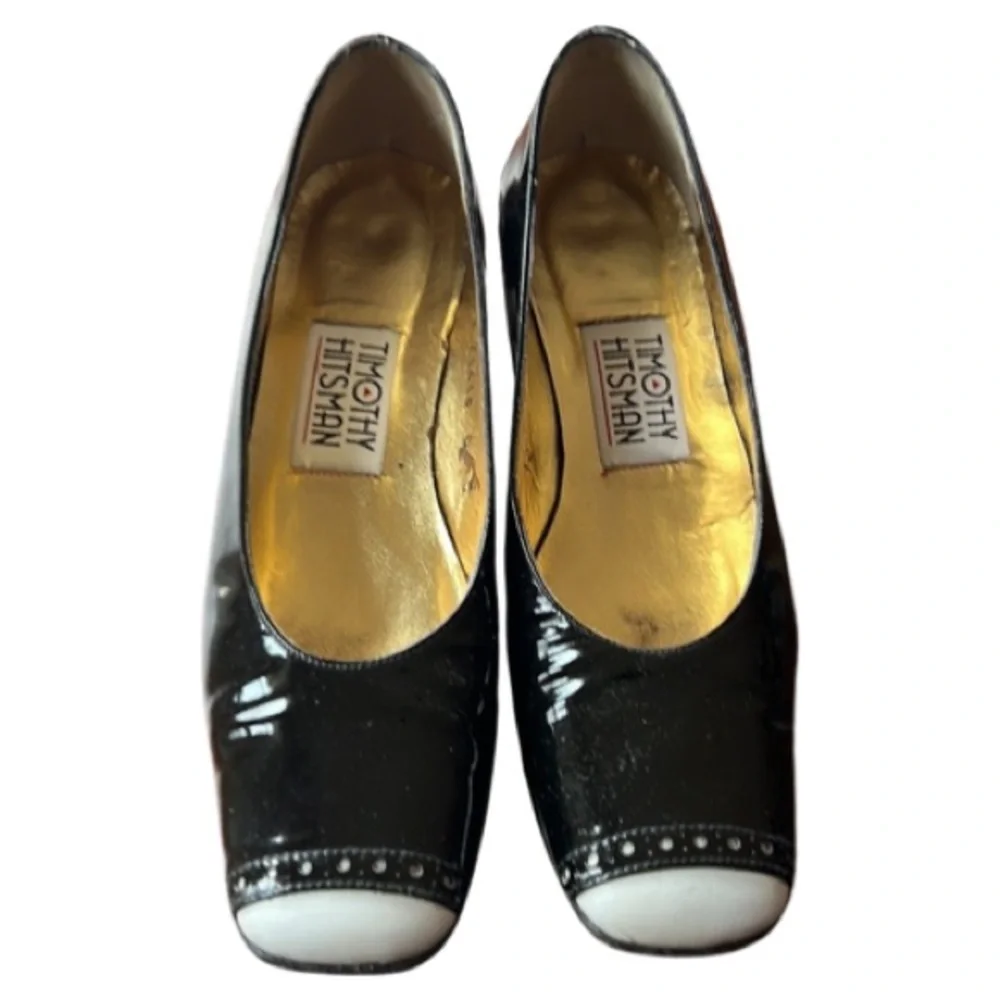 Timothy Hitsman Vintage Black White Patent Leather Pumps Size 6 M
